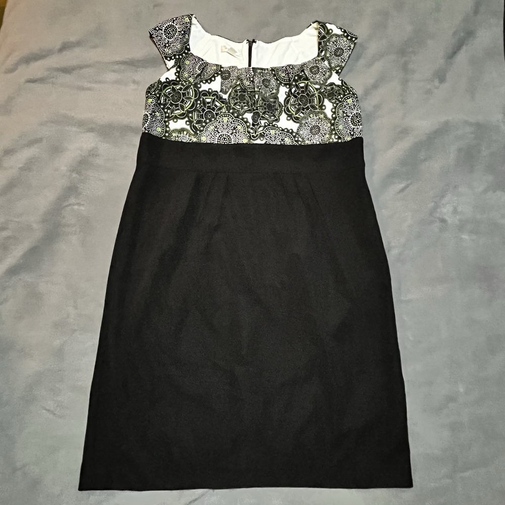 Dress Barn Women's Black Green & White Dress Size 14 Cap Sleeve GUC